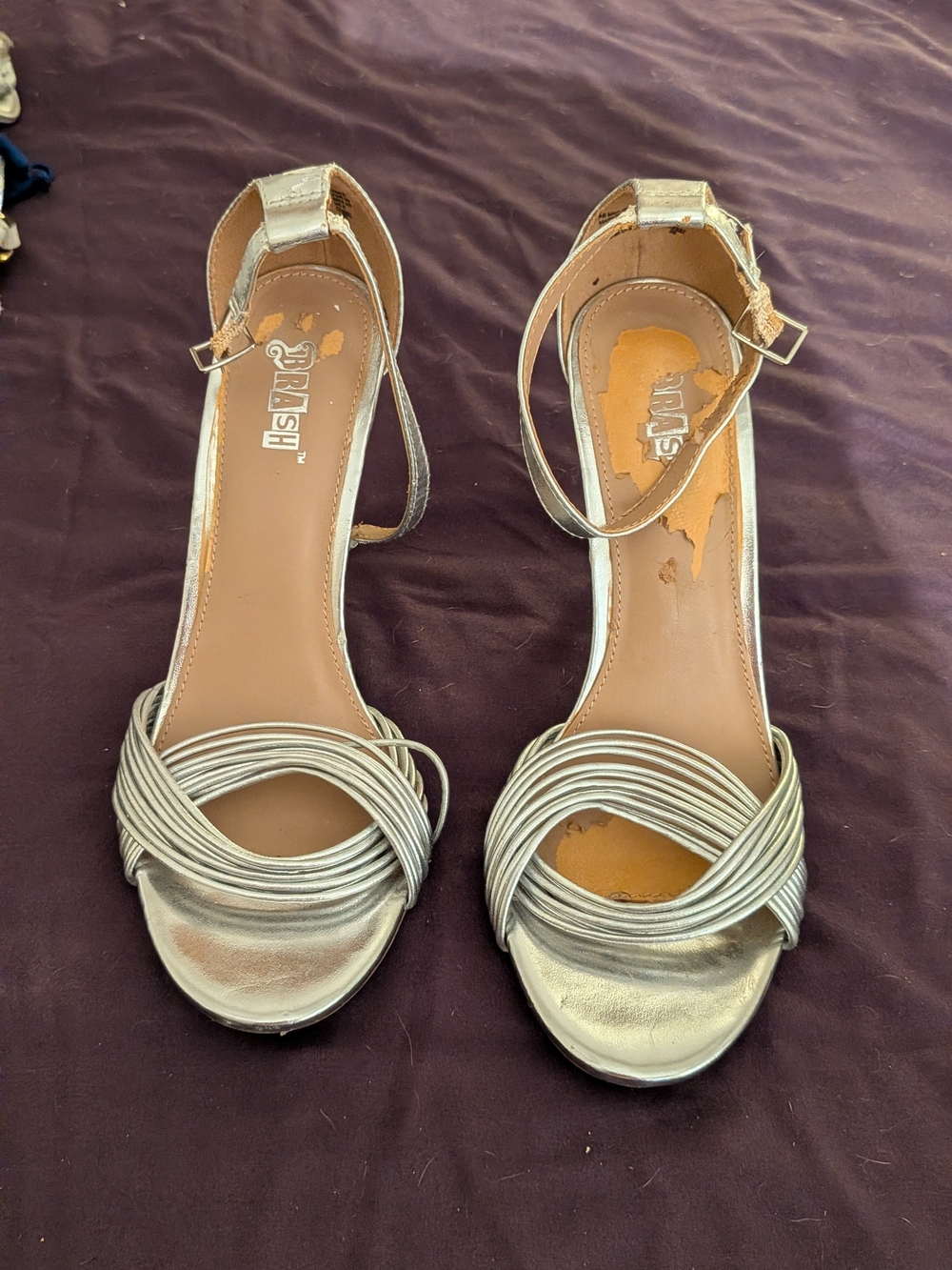 Brash Silver Metallic Strappy Ankle-Heel Sandals